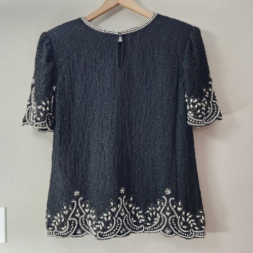 Vintage Laurence Kazar Beaded Blouse Size Large 80s - Picture 4 of 8