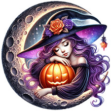 Wall Decal Sticker Halloween Moon Witch Wall Sticker 18X18cm Large