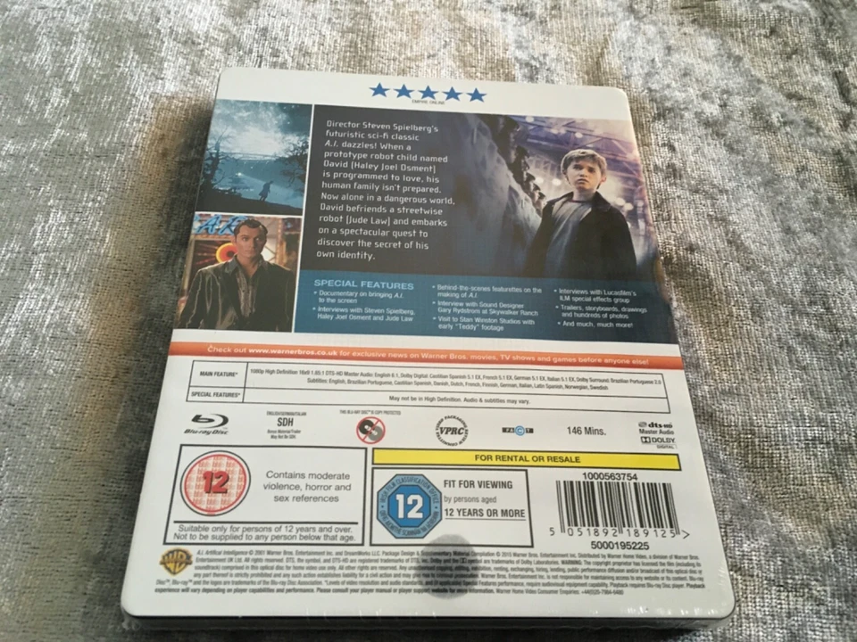 A.I. ARTIFICAL INTELLIGENCE BLU RAY STEELBOOK UK WORLD EXCLUSIVE RARE LONG OOP - Image 2 of 2