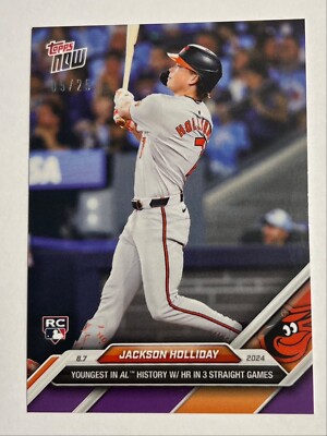 2024 Topps Now #529 Jackson Holliday RC Baltimore Orioles PURPLE Parallel 05/25