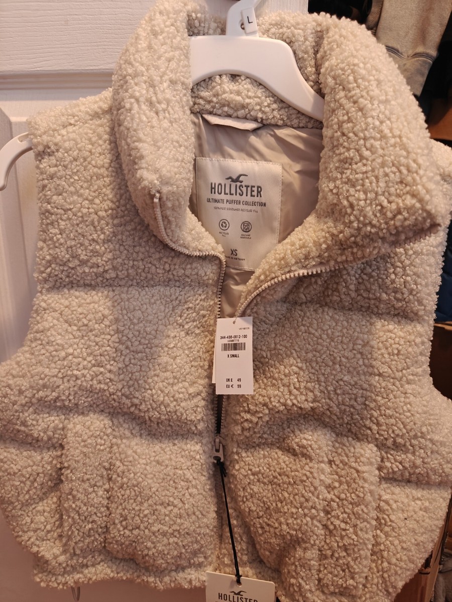 Hollister Cream Mini Sherpa Puffer Vest Ultimate Collection XS | eBay