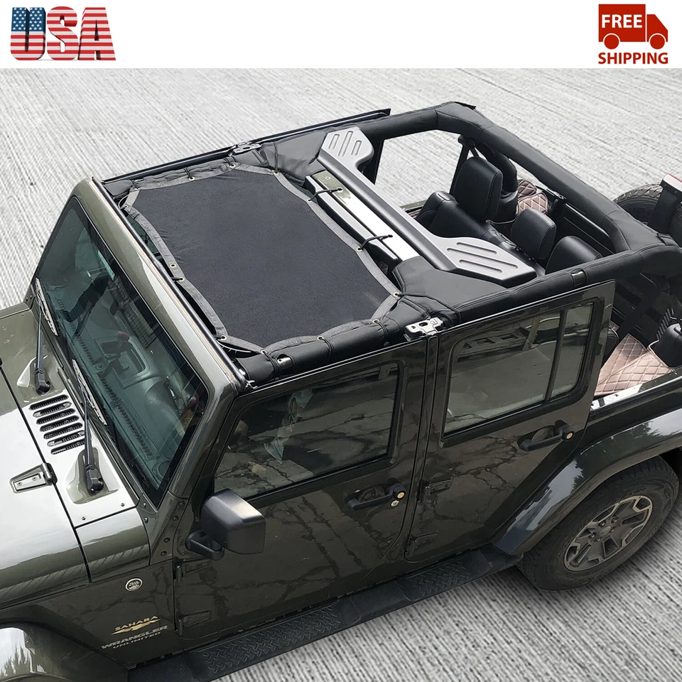 Car Roof Top Sunshade Mesh Shade Cover For Jeep Wrangler JK 2007-2017 2/4Door US Foto 2 de 4