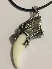 stainless steel wolf fang pendant with necklace cord 