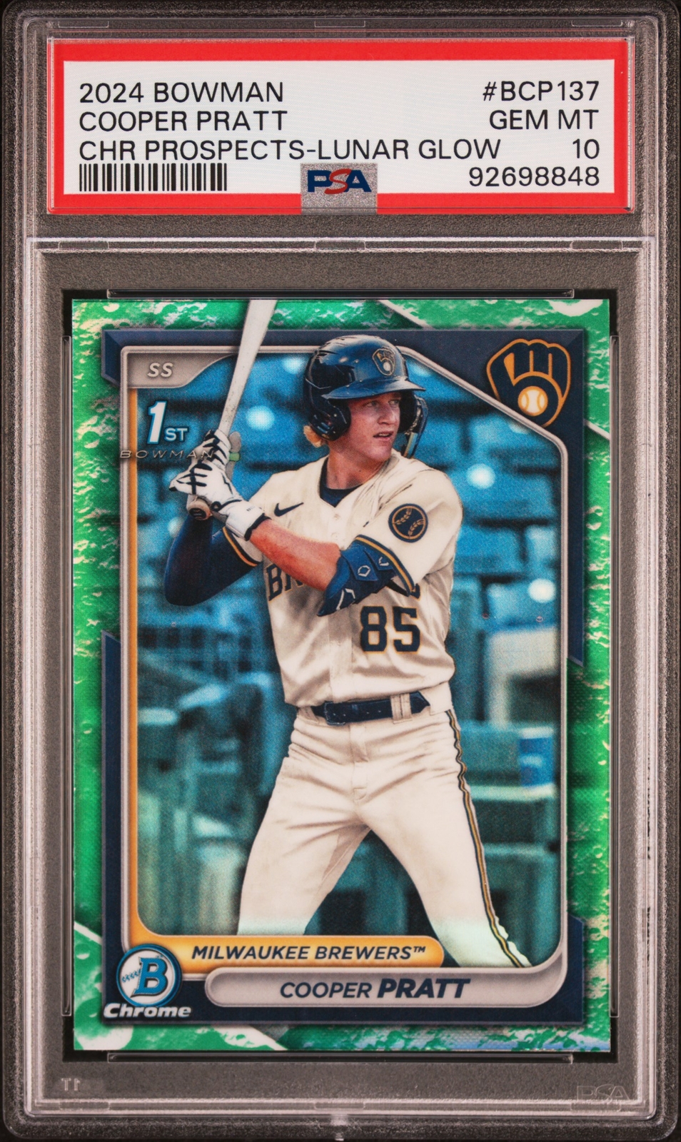 PSA 10 COOPER PRATT 1st 2024 Bowman Chrome LUNAR GLOW REFRACTOR RC GEM MINT