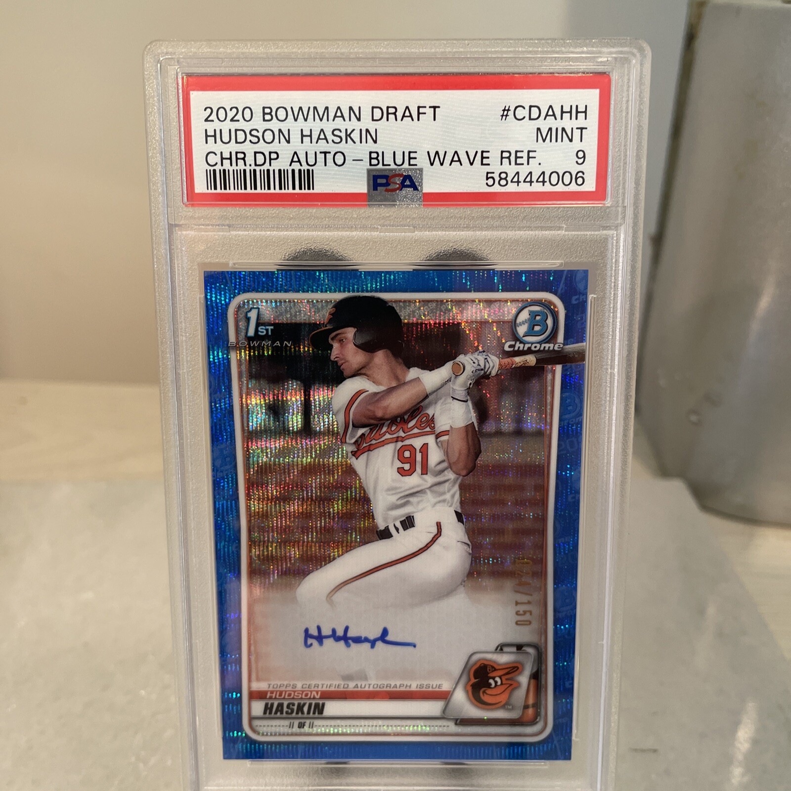 2020 Bowman Chrome Draft Hudson Haskin Blue Refractor Auto #ED/150 PSA 9