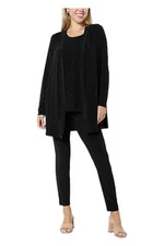 Nina Leonard 3-piece Glitter Knit Cardigan Tank & Pant Set Black