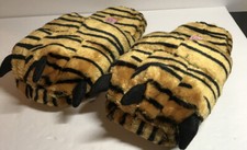 Tiger Novelty Faux Fur Animal Print Slippers W/ Claws Womens Juniors Large new