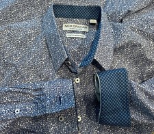 Nick Graham Everywhere Stretch Modern Fit Navy Paisley Shirt Flip Cuffs Men's L