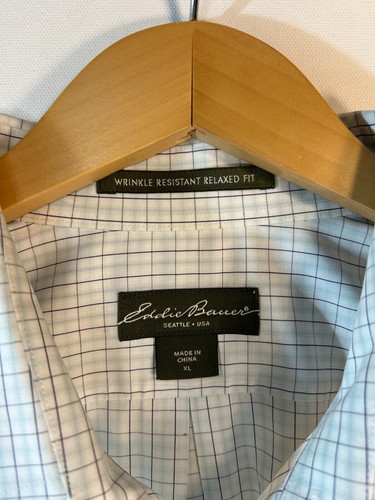 Eddie Bauer Mens XL White Check Button Down Shirt Short Sleeve Cotton - Picture 2 of 6
