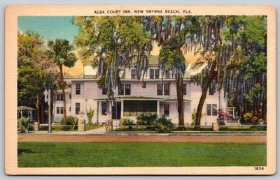 Alba Court Inn New Smyrna Beach FL Vintage Postcard 1939 Spanish Moss AA808