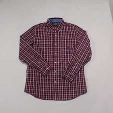 Chaps Men Red Blue Button Down Plaid Shirt Easy Care Size Medium