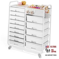 14 Drawer Rolling Storage Cart with Tabletop and Pegboard for Crafts White 