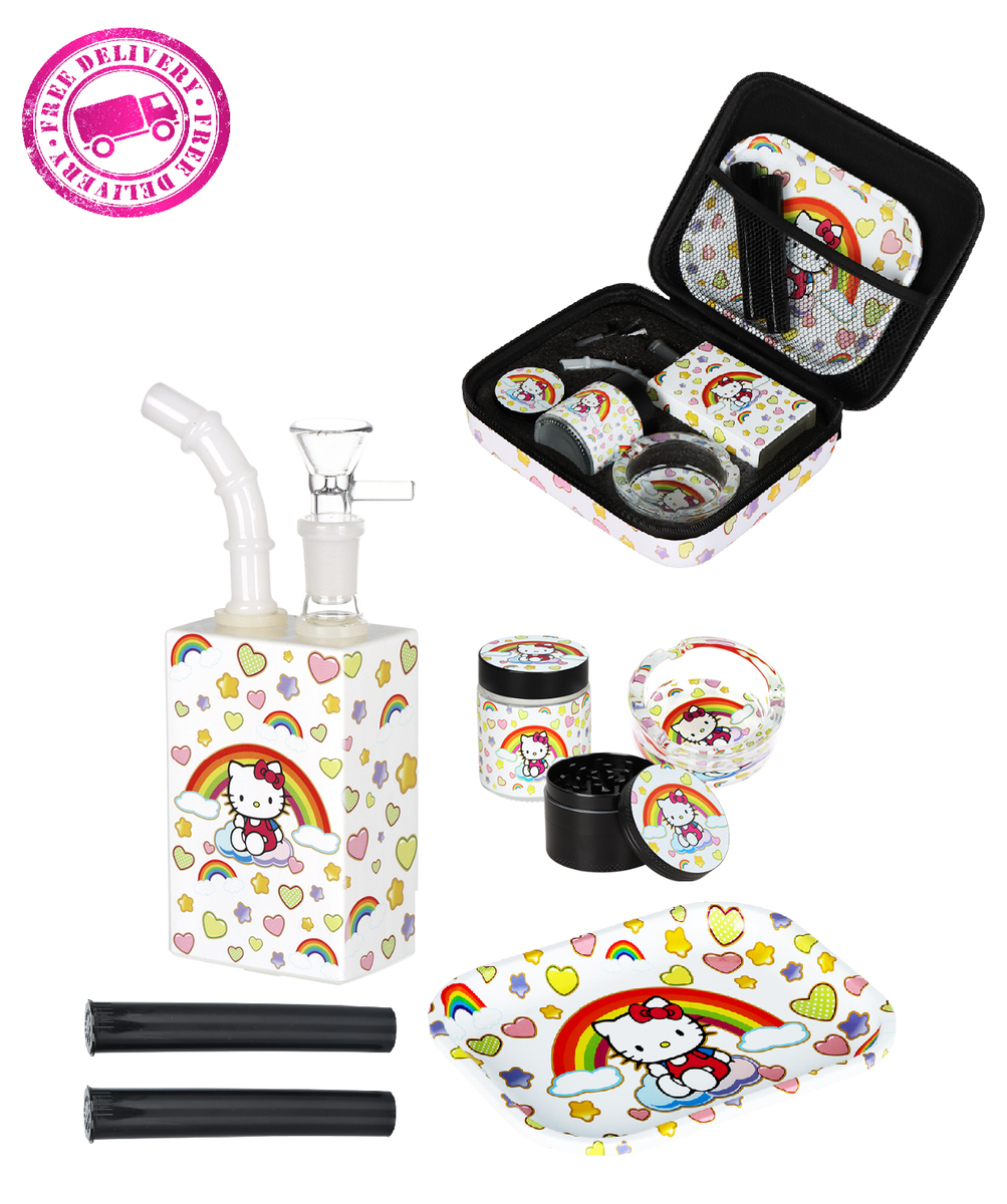 Hello Kitty Water Pipe Glass Juice Box Bubbler Rolling Tray