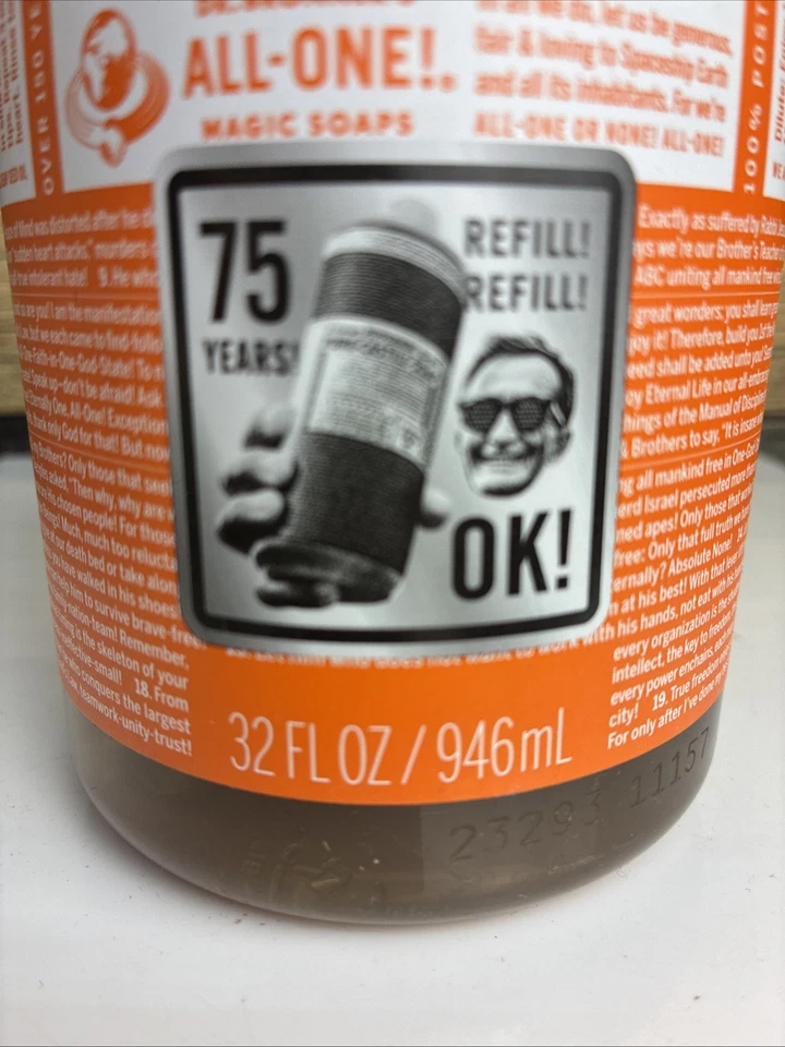 Dr Bronner's Tea Tree Pure Castile Soap 32oz Organic Fair Trade Cleaning Agent - Image 4 of 4