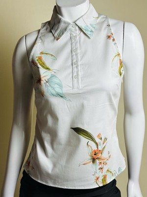 $130 Kilo Tango Women s Golf Polo Shirt Ivory Floral Sleeveless Sz S   (B.180)