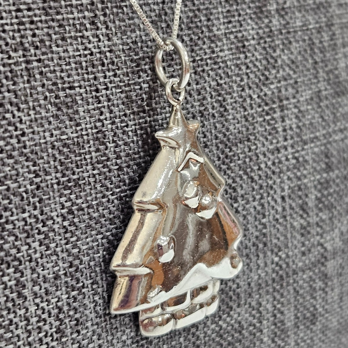 925 Sterling Silver Christmas Tree Pendant Necklace Holiday Tree Charm on 24" 7g View 4