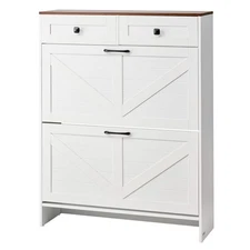 VEVOR Shoe Cabinet with 2 Flip Drawers Farmhouse Shoes Storage Cabinet 2 Drawers