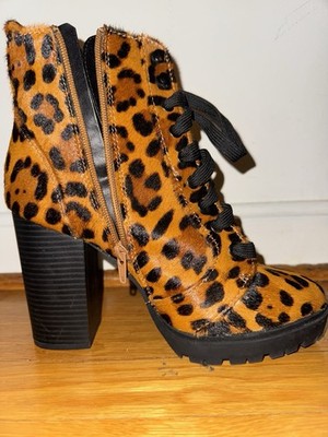 Express Leopard Print Calf Cow Hair 4  Heeled Boots Women s Sz 8.5