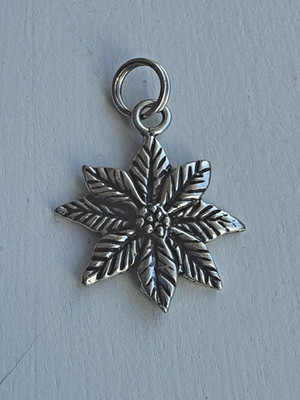 VTG Poinsettia Silver Charm Pendant 3/4 '' Marked 925 Holiday Winter Christmas