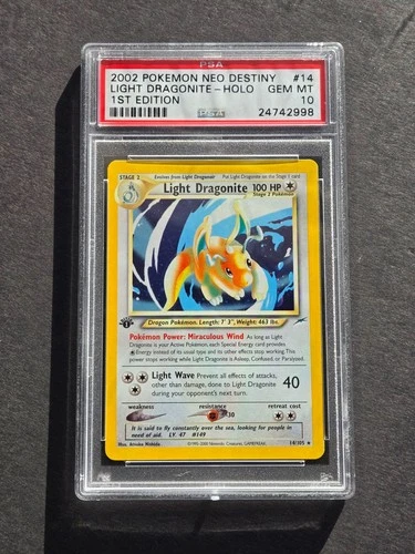 Pokemon PSA 10 1ST EDITION NEO DESTINY LIGHT DRAGONITE 14/105 - GEM MINT