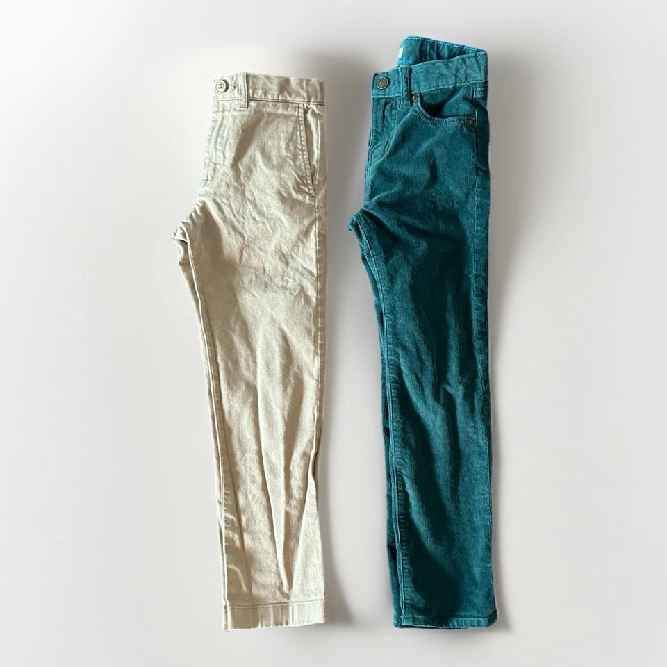 CREWCUTS J.Crew Niños Lote De 2 Pantalones Pana Verde + Caqui Delgado Preppy Escuela Foto 2 de 4