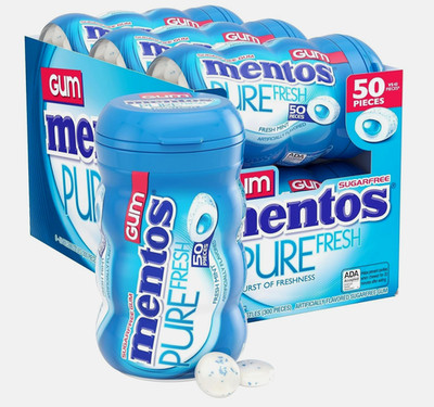 Mentos Pure Fresh Chewing Gum Fresh Mint 300 Pieces Sugar Free 6 Bottles