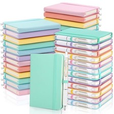 50 Sets Pocket Notebook Journals with Pens, A6 Mini Hardcover PU Pastel Color