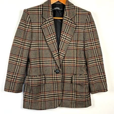VTG Linda Allard Ellen Tracy Blazer Wool Cashmere Houndstooth Fitted WMs 4P