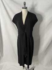 BCBG PARIS Black Knit Dress Womans Size XL V-Neck Stretchy Ruching On The Sides