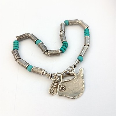 Vintage Shablool Silver Turquoise Beaded Bracelet