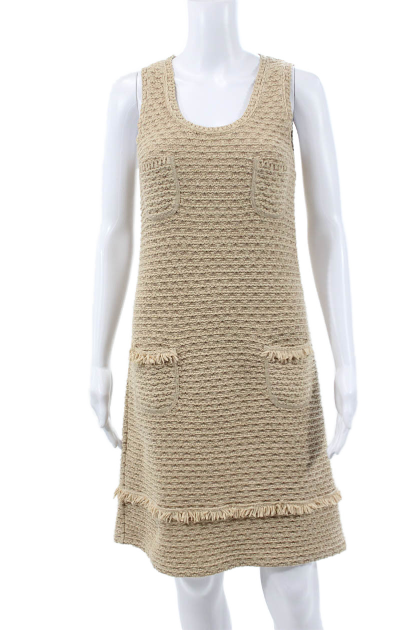 Lil Womens Shift Dress Beige Cotton Scoop Neck Sleeveless Knee Length Size 38Free Shipping in US $100+ Orders | $6.95 Orders Below