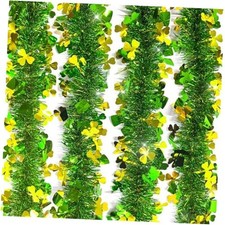 St Patricks Day Decor Green and Gold Tinsel Garland Glitter Shamrock Hat