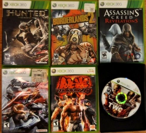 Lot of 6 XBOX 360 Games Assassins Army 2 Hunted Borderlands Soul Calibur Tekken