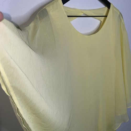 ALYX Gr. L fließendes asymmetrisches Top transparenter Overlay zitronengelb Flatterärmel - Bild 3 von 8