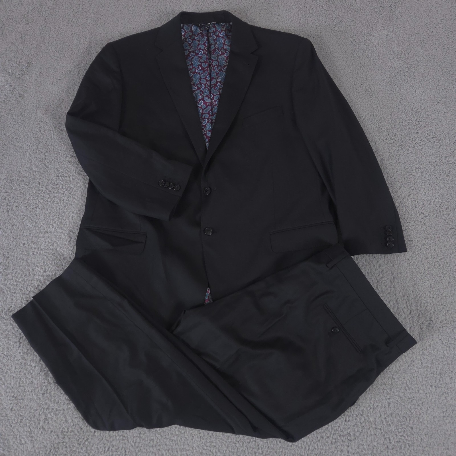 Michael Strahan 2-Piece Suit Mens 46S Pants 44x28 Paisley Liner BeSpoke Stretch