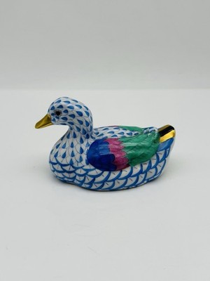 Herend Porzellan Figur ''Fishnet'' Ente Rost-Fischernetz-Muster