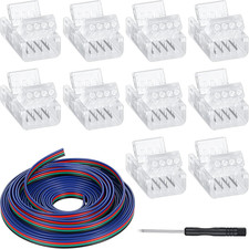 10 Pack 4-Pin 10mm Solderless LED Strip Connectors RGB Waterproof With Tools