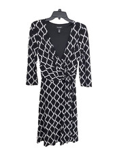 White House Black Market Women's Geometric Print Blk/Wht Faux Wrap Dress Size 8
