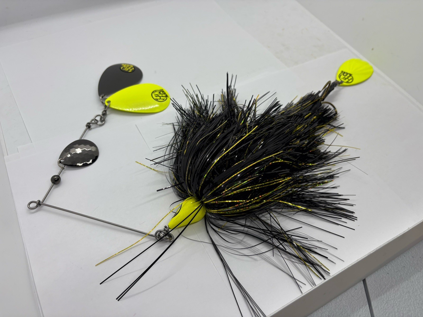 12” Hardwired Blades Black Chart Tinsel Spinnerbait Musky Lure - Image 2