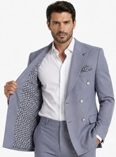 Luxury Mens Suit Grey Blue Silver Buttons Extreme Stretch  Non Iron Slim Fit
