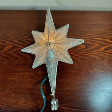 Christmas Tree Topper Antique Silver Star Of Bethlehem Light Up Warm Light