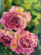 Still life Bouquet Roses Impressionism Original Oil Painting 8 x 6 inch