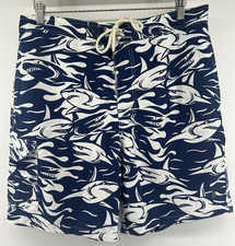 Polo Ralph Lauren XL Board Shorts Swim Trunks Blue White Sharks AOP 35 8" Inseam