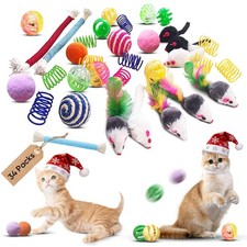 Cat Toys for Indoor Cats - 34 Packs Interactive Set with Colorful Springs, Mo...