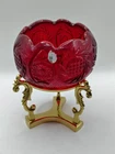 Vintage Fenton Ruby Red Glass Candle Holder Bowl With Brass Stand