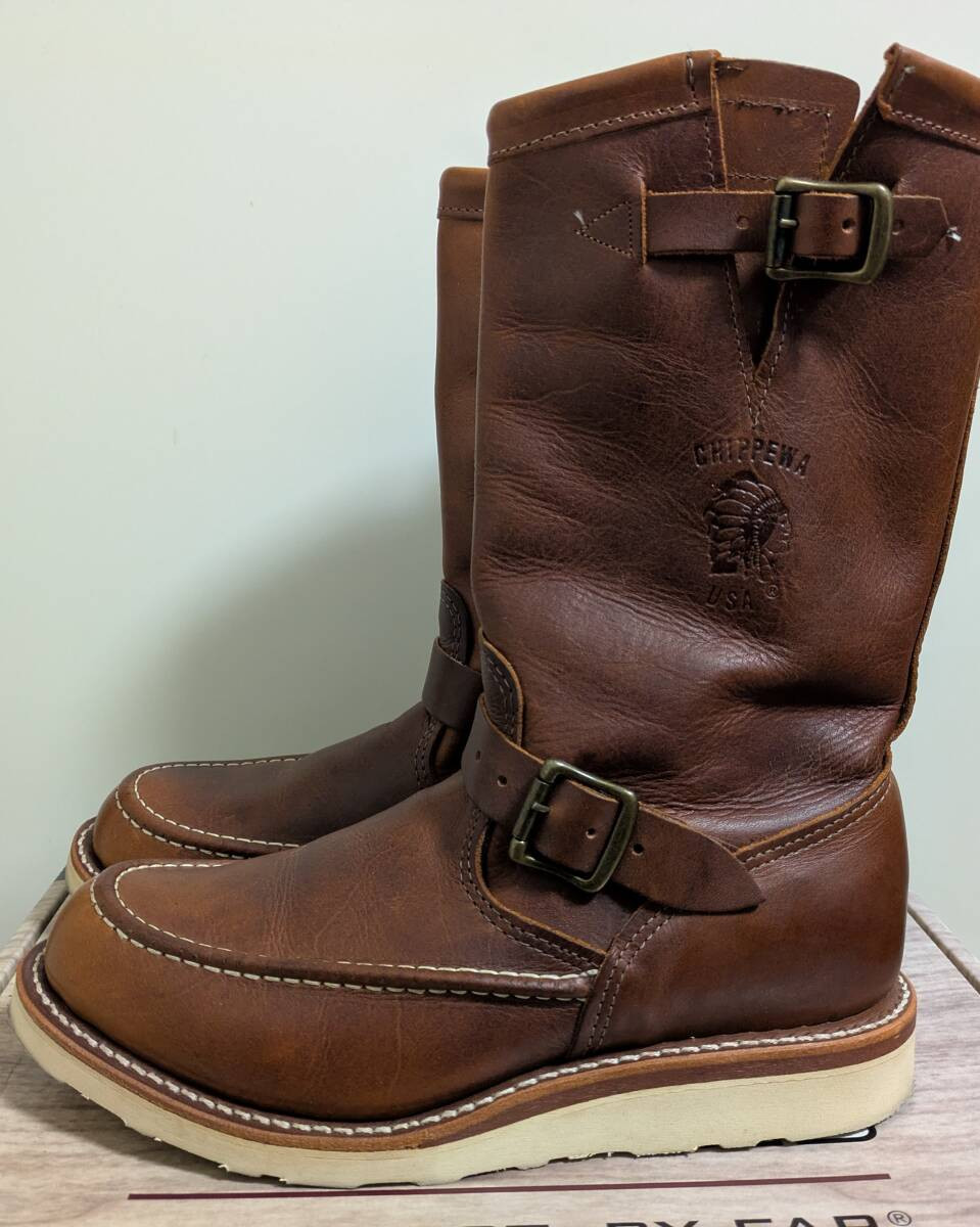 CHIPPEWA　MOCBOOTS　US7.5E Chippewa 97877 Leather Brown Moc Toe Engineer Boots Size US7