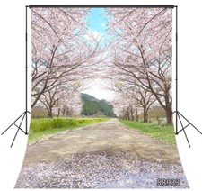 Rustic Cherry Blossom Road Backdrop Nature Scenery Background Photo Studio Props