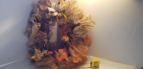 24" Large Fall Autumn Wreath Leaves Handmade Brown Copper - Picture 2 of 4