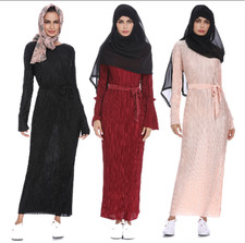 Dubai Abaya Muslim Women Pleated Long Maxi Dress Islamic Kaftan Arab Robes Party