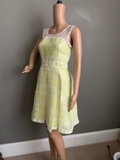 RYU Lime Green Pleated Fit & Flare Party Tea Dress Sheer Bodice Sz Small